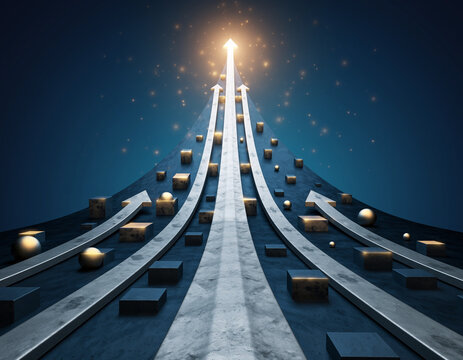 Ascending Arrows to Success Business Growth, Progress, Development, Strategy, Innovation, Goals, and Targets, Reaching the Top, Future, Achievement.