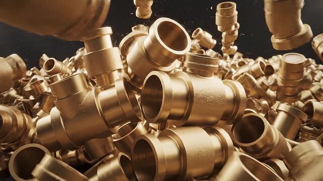 Kinetic energy drives the falling brass fittings tumbles energy