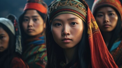 Naklejka premium Close-up Portrait of Young Asian Women in Traditional Attire.