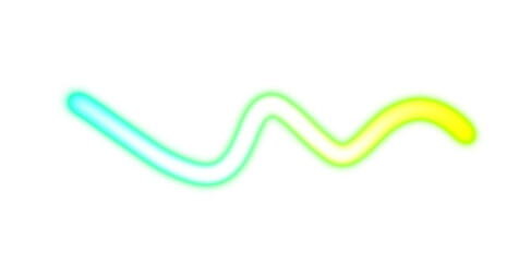 Abstract glowing neon light streak rays on transparent background. Glowing light flow wave multicolour gradient shape cutout PNG overlay. Light beams flow wave shaped.