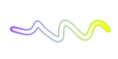 Abstract glowing neon light streak rays on transparent background. Glowing light flow wave multicolour gradient shape cutout PNG overlay. Light beams flow wave shaped.