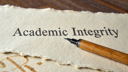 Close-up of a vintage fountain pen on textured paper highlighting the concept of academic integrity in education and learning environments