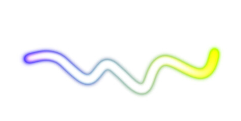 Abstract glowing neon light streak rays on transparent background. Glowing light flow wave multicolour gradient shape cutout PNG overlay. Light beams flow wave shaped.