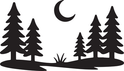 Obraz premium Silhouette Of Forest With Moon Isolated On Transparent Background Nature