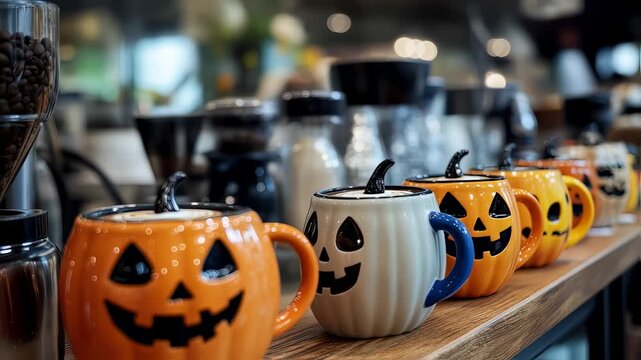 Celebrate Halloween with Spooky Pumpkin Mugs at the Coffee Shop for a Festive Holiday Season