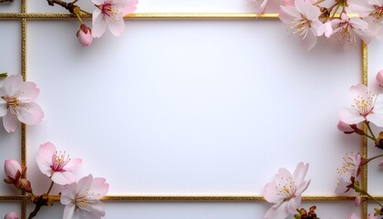 Sakura and Gold Line Elegant Frame Illustration for Japanese Coming of Age Day Seijin no Hi Ceremony Invitations and Cultural Designs
