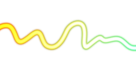 Abstract glowing neon light streak rays on transparent background. Glowing light flow wave multicolour gradient shape cutout PNG overlay. Light beams flow wave shaped.