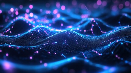Abstract network wave with glowing nodes, representing data and connection