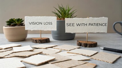 Inspiring Display of Vision Loss Awareness with Patience and Natural Decor Elements in a Calm Environment