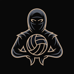 Ninja Volleyball Maestro: A stylized illustration of a ninja, embodying stealth and skill, cradling a volleyball. This image captures the essence of a modern sport with an action character.