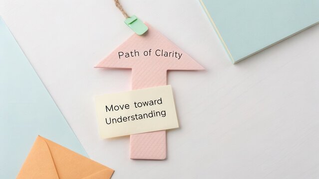 Directional arrow sign representing clarity and understanding with motivational text for personal development and growth concepts