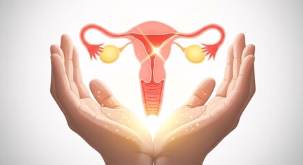 Caring for Womens Reproductive Organs and Fertility Healthcare with Hands Gently Holding Uterus