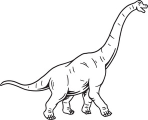 Simple line art vector illustration of a walking Brachiosaurus dinosaur