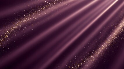 Abstract background with diagonal purple light rays and golden glitter dust