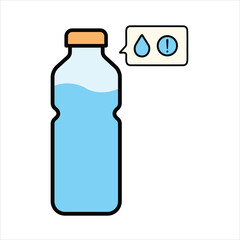 Flat hydration reminder illustration with water bottle and notification elements in colorful minimal modern vector style with transparent background.