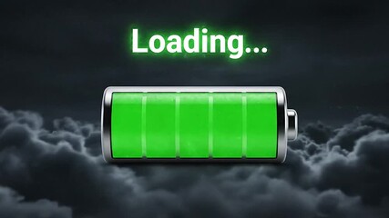 Lightnings strike to charge the battery text loading animation with loading bar battery