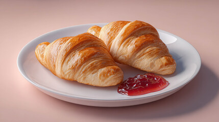 Realistic Depiction of French Croissant with Butter on a Plate, Elegant and Delicious Bakery Treat for Gastronomy Lovers