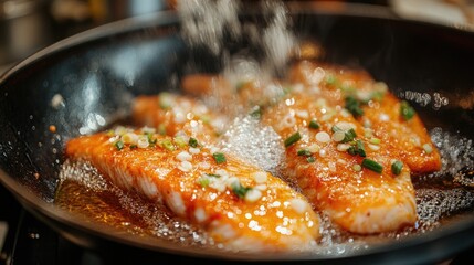 Food in a professional kitchen, A chef in action, bringing to life the magic of cooking in a professional kitchen.