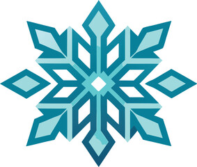 Geometric snowflake design in shades of blue and teal