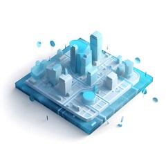 未来都市のミニチュア景観 青と白の建物と道路