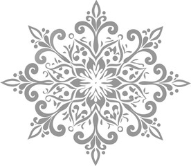 Intricate silver snowflake design with floral accents