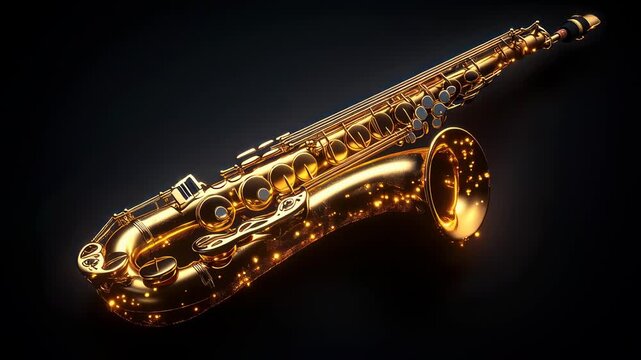 Golden Saxophone Instruments Shine on Dark Backdrop, Jazz Music and Entertainment