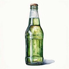 緑のビールのボトルが白背景で光っている
