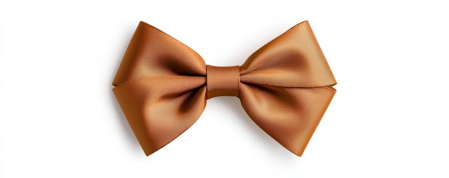 polished, bronze-colored satin bow tie displayed against a clean background, showcasing its shape and texture elegantly.