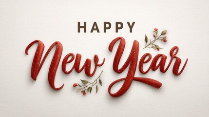 Happy new year lettering with floral decoration isolated on white background