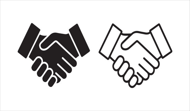 Two handshake icons one solid black and one outline style