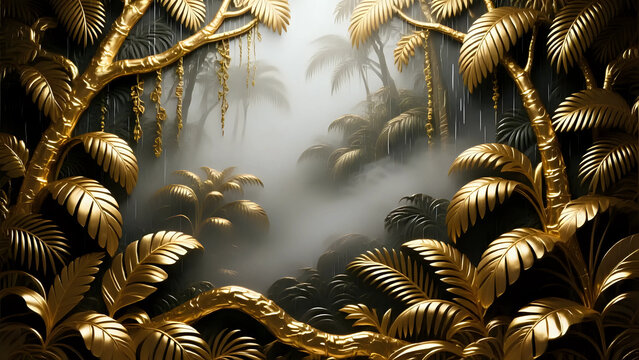 Golden ferns and tree