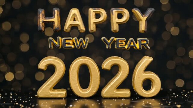 Exciting 2026 New Year celebration video sparkles with golden light and chocolate letters, perfect for festive invitations and joyful greetings