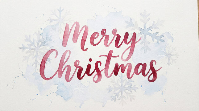 Merry christmas watercolor lettering with festive snowflakes, holiday greeting isolated on white background - Powered by Adobe