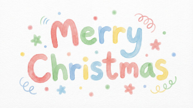 Merry christmas watercolor lettering with colorful festive elements isolated on white background