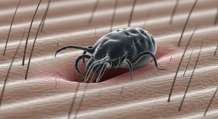 Detailed microscopic visualization highlighting a dust mite feeding on human skin cells