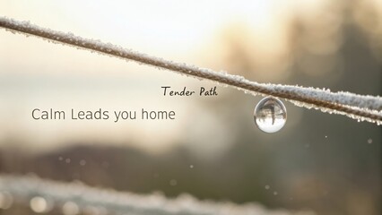 Frosty Morning Reflection on a Rope with Soft Background and Inspirational Quote about Home and Calmness