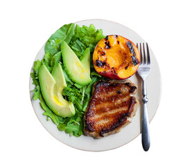 grilled pork chops and peaches
