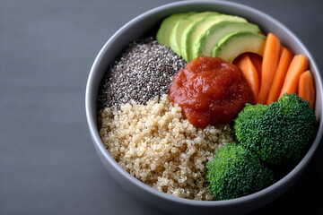 Healthy Bowl with Quinoa, Avocado, and Vegetables