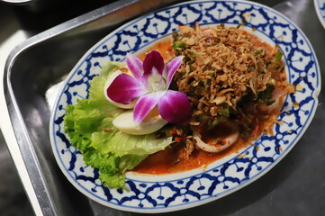 Spicy seafood salad, Thai food