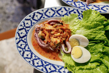 Spicy seafood salad, Thai food