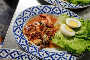 Spicy seafood salad, Thai food