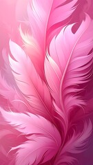 Soft, delicate composition of stylized, vibrant pink feathers cascading gracefully. A warm, diffused light illuminates the scene, adding depth