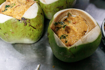 Steamed seafood in coconut, Thai food