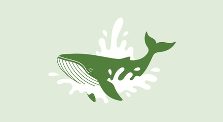 Stylized whale illustration with splash effect against a light green backdrop