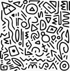Abstract Geometric Doodle Pattern with label design packaging design Black Lines on White