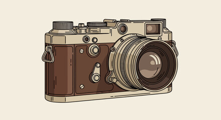 Retro analog camera illustration with vintage design and detailed craftsmanship photography