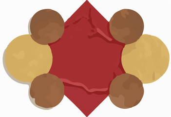 Abstract Diamond Shape with Circular Elements in Red and Yellow Tones label design packaging design