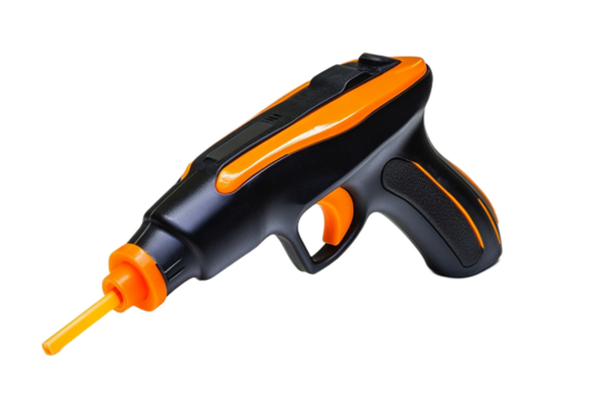 Modern black and orange caulk gun construction tool isolated on transparent background