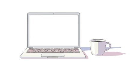 Modern workspace illustration featuring laptop and coffee mug for productivity and inspiration