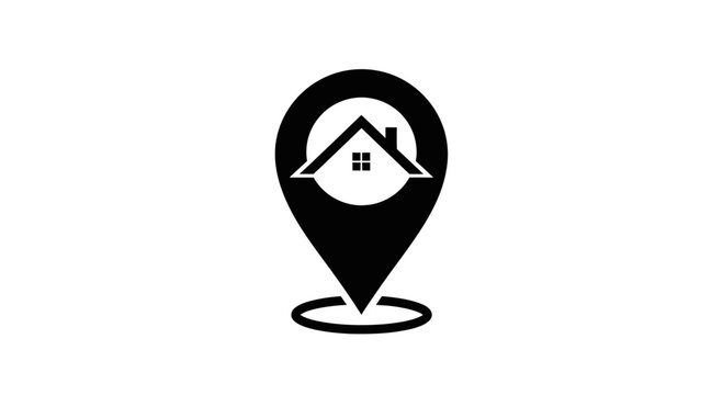 Modern minimalist logo of a house inside a location pin for real estate services - Powered by Adobe